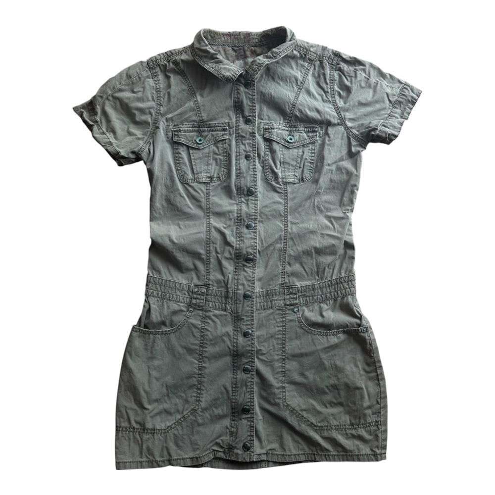 GUESS Utility Button Front Mini Dress Small (4) – Cargo Pockets Army Green Y2K